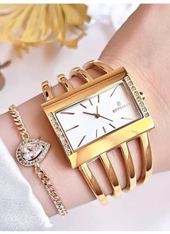 Revello RVL-1849-F Rib Series Gold Plated Tarnish Stainless Swarovski Stone 3ATM Waterproof+Bracelet  - Image 1