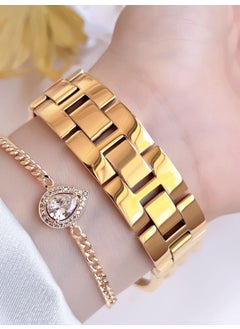 Revello RVL-1849-F Rib Series Gold Plated Tarnish Stainless Swarovski Stone 3ATM Waterproof+Bracelet  - Image 5