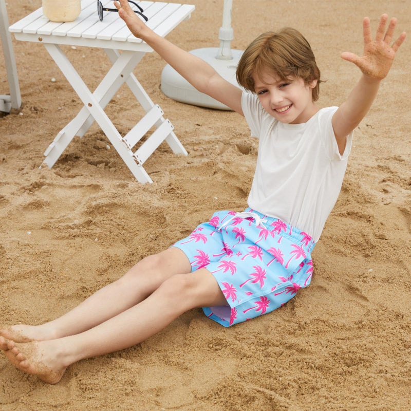 Cozople Teen Boys Palm Tree Swim Trunks Size 14-16 Swimwear Quick Dry UPF50+ Stretchy Compression Lining Bathing Suits Pink Hawaiian Swimsuit with Inner Pocket - Image 5