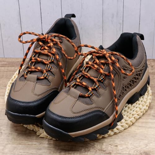 DELELE 2 Pair Round Wave Shape Non Slip Heavy Duty and Durable Outdoor Climbing Shoelaces Orange&Brown Hiking Shoe Laces Shoestrings-55 inch - Image 2