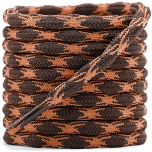 DELELE 2 Pair Round Wave Shape Non Slip Heavy Duty and Durable Outdoor Climbing Shoelaces Orange&Brown Hiking Shoe Laces Shoestrings-55 inch - Image 1