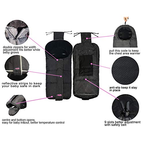 FUNLIFE German Designed Winter Tour Waterproof Stroller Footmuff,Width Adjustable Design Fits Baby Grows Stroller Bunting Bag Toddler 6-36M,Black - Image 3
