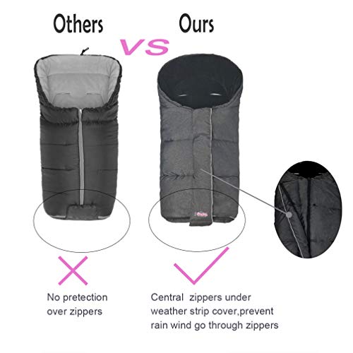FUNLIFE German Designed Winter Tour Waterproof Stroller Footmuff,Width Adjustable Design Fits Baby Grows Stroller Bunting Bag Toddler 6-36M,Black - Image 2