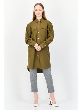 ESPRIT Women Sppread Collar Long Sleeves Tunic Shirt, Olive  - Image 2