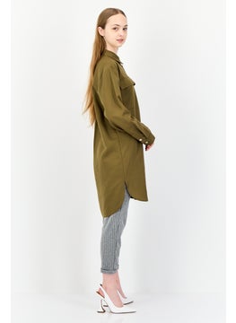 ESPRIT Women Sppread Collar Long Sleeves Tunic Shirt, Olive  - Image 3