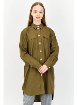 ESPRIT Women Sppread Collar Long Sleeves Tunic Shirt, Olive  - Image 1