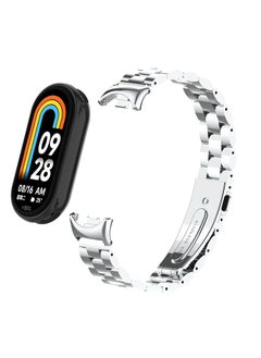 O Ozone Metal Watch Strap Compatible with Xiaomi Mi Band 8 , Stainless Steel Adjustable Smartwatch Replacement Bracelet Men Women -Silver  - Image 1
