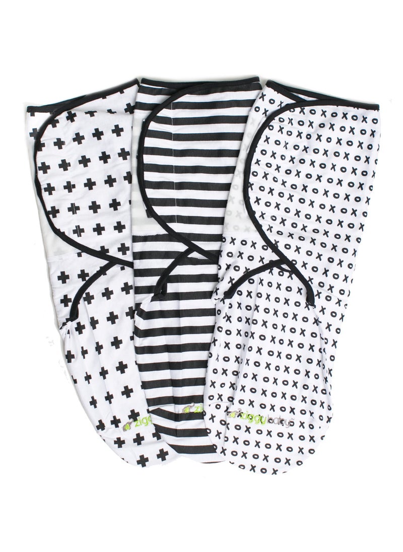 Ziggy Baby Ziggy Baby Adjustable Baby Swaddles 03 Months  Blanket Infant Wrap Set 3 Pack  Soft Cotton Black  White  Newborn Swaddle Blankets for Baby Boy or Girl Swaddle Blanket 