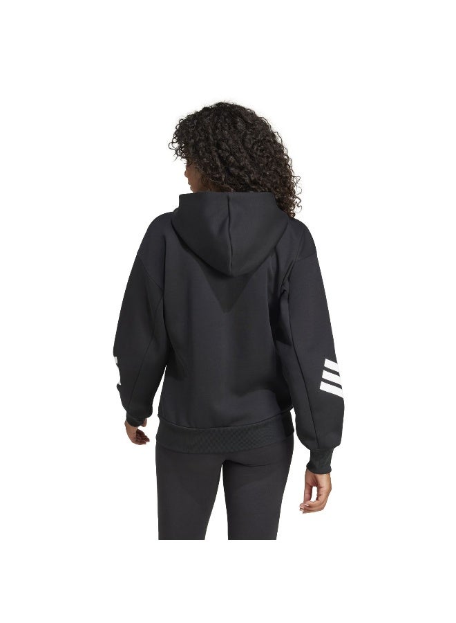 Adidas W Fi 3S Fz Hd Black Hooded Track Top Track Tops For Women - Image 3