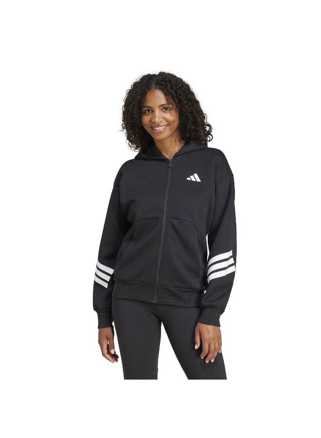 Adidas W Fi 3S Fz Hd Black Hooded Track Top Track Tops For Women - Image 2