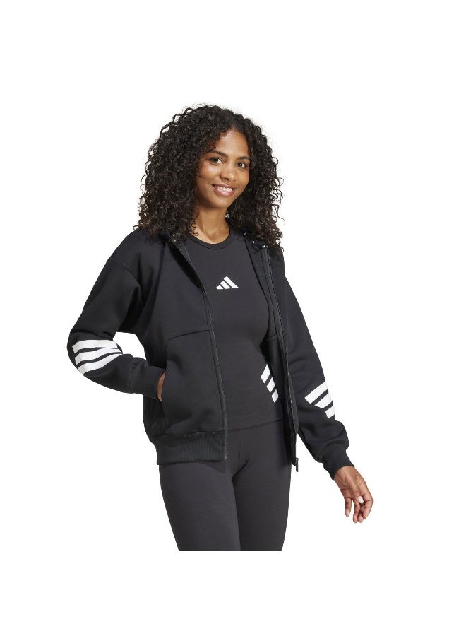 Adidas W Fi 3S Fz Hd Black Hooded Track Top Track Tops For Women - Image 4