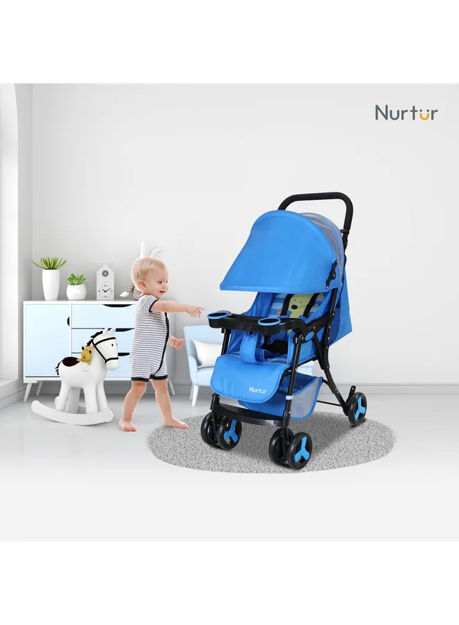 Nurtur Ryder Ultra Compact Lightweight Baby Travel Stroller with Storage Basket, Detachable Food Tray, Reclining Seat and Leg Rest, 0-36 Months, , Light Blue Printed