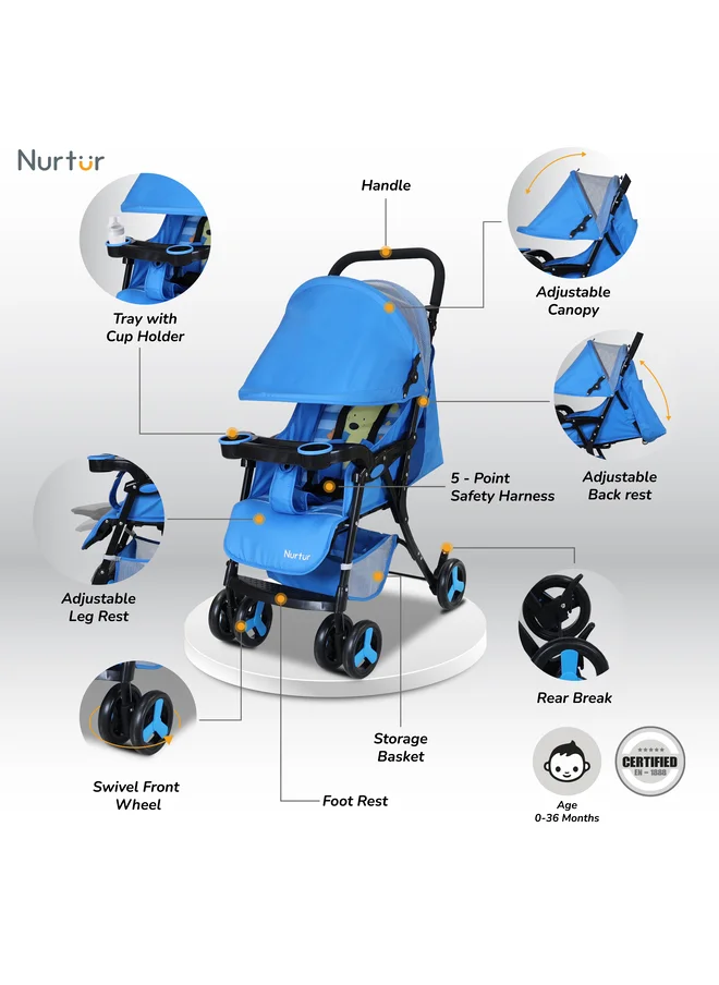 نورتر Ryder Lightweight Baby Stroller Storage Basket Detachable Food Tray 5 Point Harness Adjustable Canopy Reclining Seat And Leg Rest
