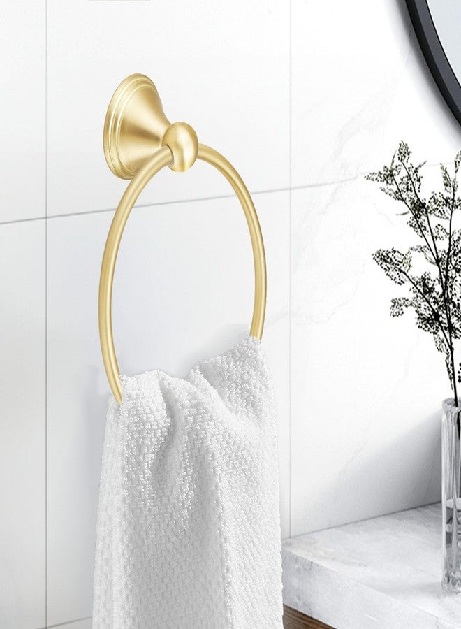 sagetta Brushed Gold Bathroom Hand Towel Holder Towel Ring 5.55-Inch Bath Towel Ring Diameter Wall Mount - Image 1