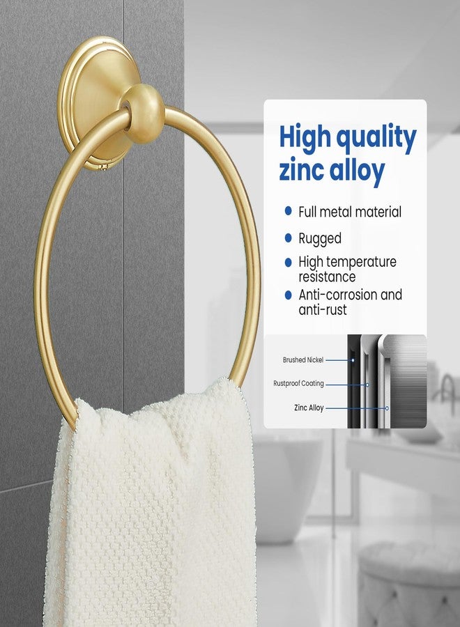 sagetta Brushed Gold Bathroom Hand Towel Holder Towel Ring 5.55-Inch Bath Towel Ring Diameter Wall Mount - Image 3