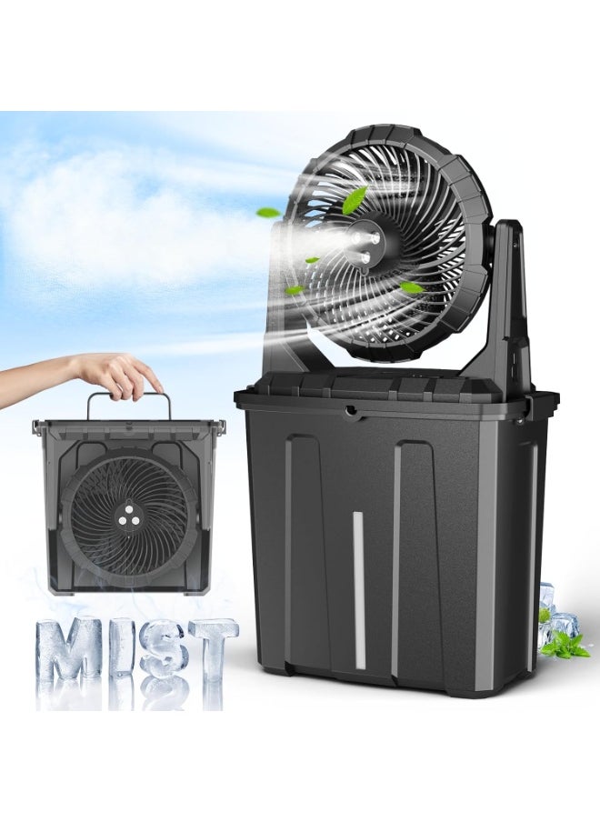 Generic 9L Bucket Portable Misting Fan for Outdoors Patios - 10IN, 20000mAh Rechargeable Battery Operated Camping Fan, 3 Strong Winds, 3 Large Spray Outlets, for Fishing/Travel/Garden/Golf/Tent/Office  - Image 1