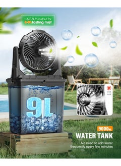 Generic 9L Bucket Portable Misting Fan for Outdoors Patios - 10IN, 20000mAh Rechargeable Battery Operated Camping Fan, 3 Strong Winds, 3 Large Spray Outlets, for Fishing/Travel/Garden/Golf/Tent/Office  - Image 2