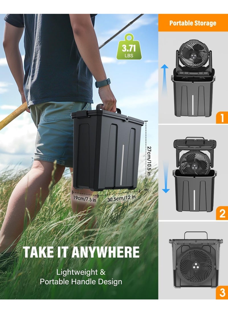 Generic 9L Bucket Portable Misting Fan for Outdoors Patios - 10IN, 20000mAh Rechargeable Battery Operated Camping Fan, 3 Strong Winds, 3 Large Spray Outlets, for Fishing/Travel/Garden/Golf/Tent/Office  - Image 4