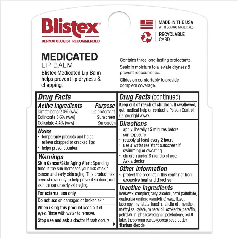 Blistex Medicated Lip Balm, 0.15 Ounce, 3 Count (Pack of 1) Prevent Dryness & Chapping, SPF 15 Sun Protection, Seals in Moisture, Hydrating Lip Balm, Easy Glide Formula for Full Coverage - Image 3