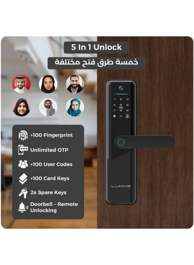 لوميف قفل باب ذكي من لوميفى، يدعم اللغة العربية، إصدار Mortise 4585، تحكم عبر تطبيق واي فاي، مناسب للاستخدام الخارجي، دخول ببصمة الإصبع، كلمات مرور، مزلاج، مفاتيح، 5 بطاقات RFID (Guardian G12 به كاميرا) - Image 4