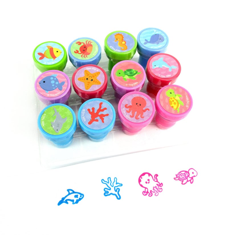 TINYMILLS TINYMILLS 12 Pcs Ocean Life Turtle Stamp Kit for Kids Self Inking Stamps Gift Party Favors