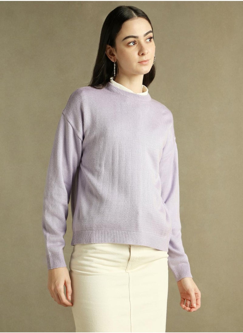 Dennis Lingo Women's Lavender 100% Acrylic Solid Regular Fit Sweater  - Image 2