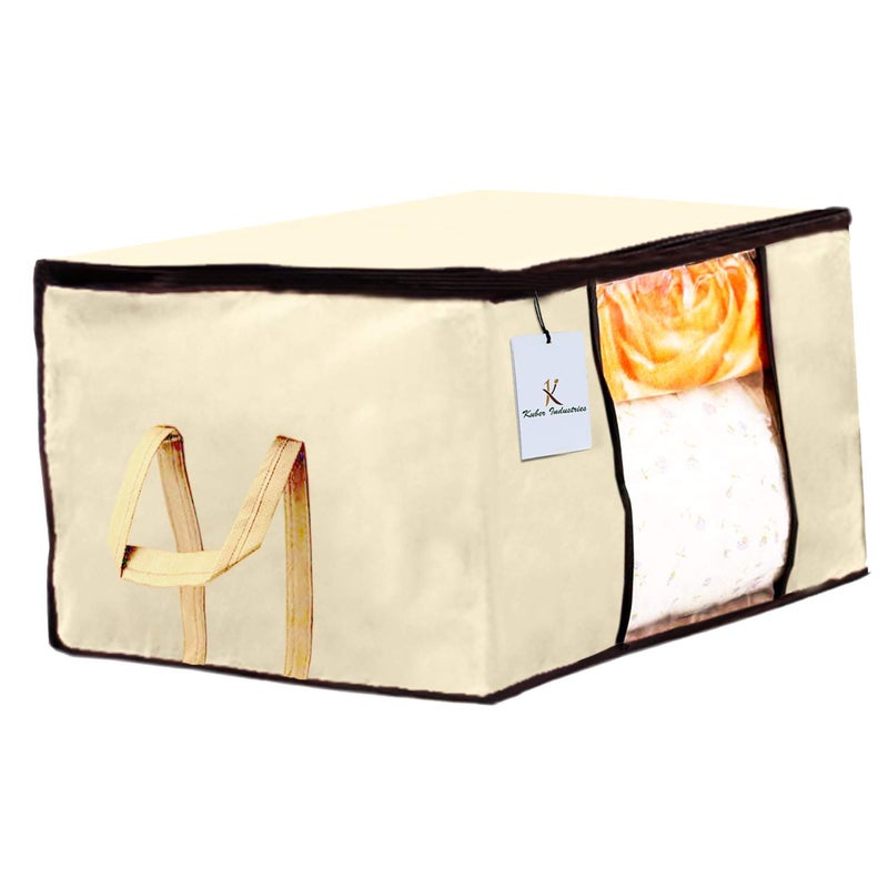 Kuber Industries Kuber Industries Underbed Storage BagBlanket CoverWardrobe Organizer For clothesComforter CoverSet of 3 Ivory  - Image 3