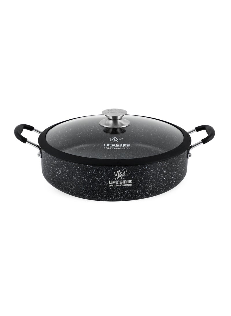 Life Smile Granite Non-Stick Shallow Pot-5.4L with Glass Lid-Large Cooking Pot with Heat Resistant Handles-Multi-Layer Granite Non stick Cookwares - Image 1
