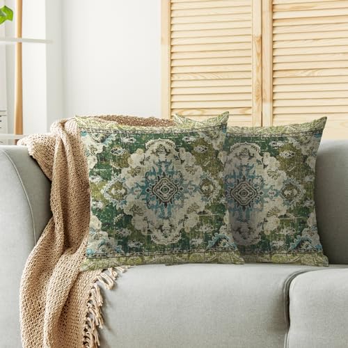 sorfbliss Sage Green Blue Boho Pillow Covers 18x18 Set of 2 Carpet Bohemian Floral Pattern Decorative Throw Pillow Cases Outdoor Farmhouse Decoration for Sofa Couch Bed - Image 3