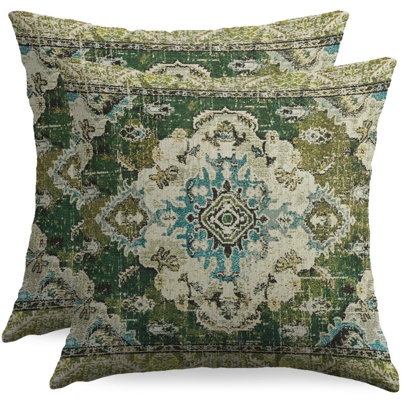 sorfbliss Sage Green Blue Boho Pillow Covers 18x18 Set of 2 Carpet Bohemian Floral Pattern Decorative Throw Pillow Cases Outdoor Farmhouse Decoration for Sofa Couch Bed - Image 2