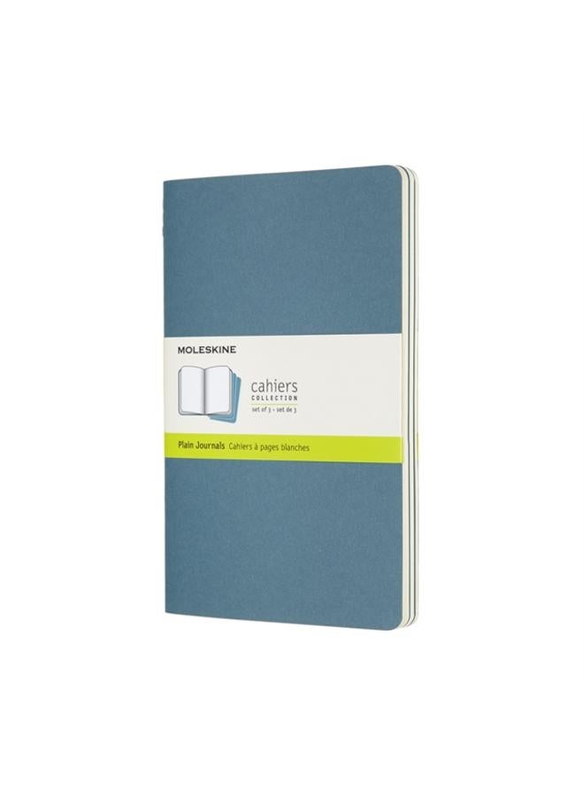 Set Of 3 Moleskine Large Plain Cahier Journals : Brisk Blue