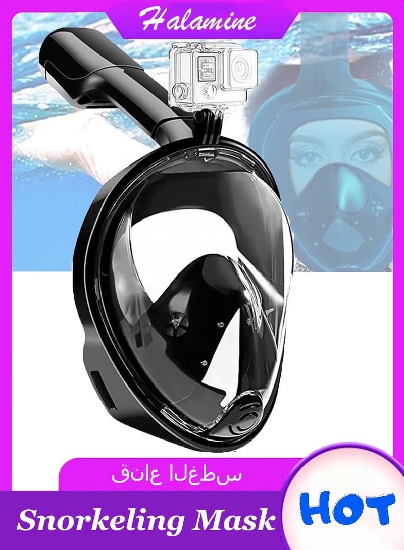 هالامين قناع غطس،نظارة غوص， قناع غطس لكامل الوجه سكوبا، L/XL، أسود قناع غوص اكسجين - Image 1
