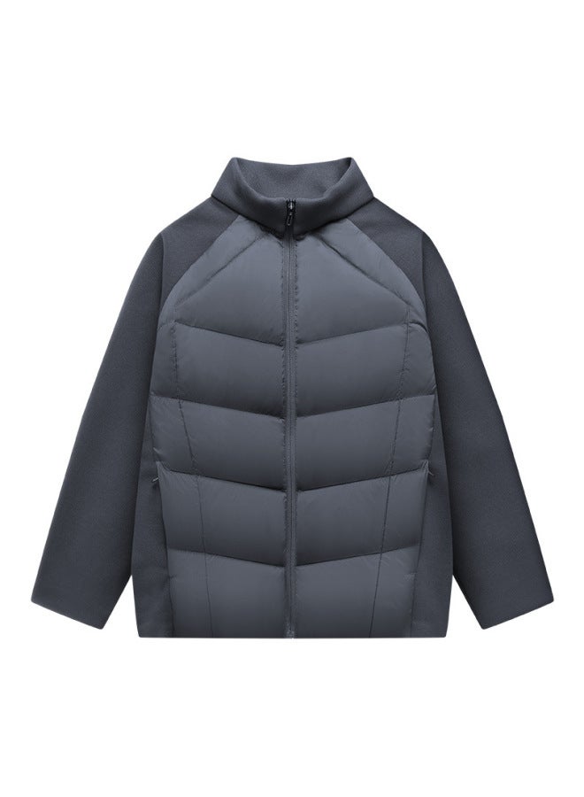 Winter Knitted Fabric Down Jacket Coat with Ribbed Sleeves Lightweight Sports Outerwear