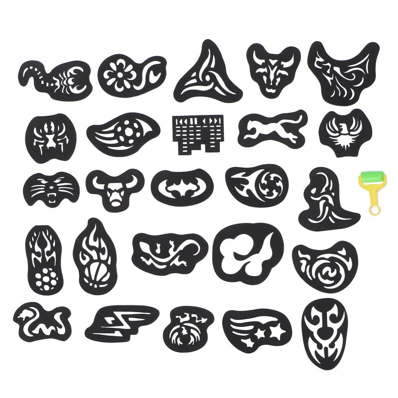 Hair Tattoo Stencils: 1 Set Reusable Flexible Plastic - Skin-Safe Easy To Clean Hair Tattoo Template Tool for Professional Barbers Diy Hairdressing Enthusiasts - Image 2