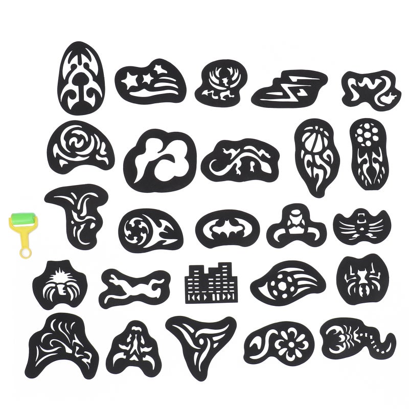 Hair Tattoo Stencils: 1 Set Reusable Flexible Plastic - Skin-Safe Easy To Clean Hair Tattoo Template Tool for Professional Barbers Diy Hairdressing Enthusiasts - Image 3