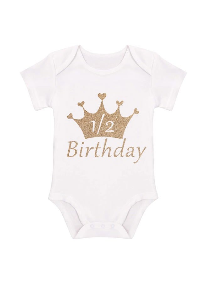IDOPIP My 1/2 1st Birthday Outfit Baby Girls Shiny Crown Romper + Ruffle Tulle Skirt + Sequins Crown Flower Headband Glitter Party Dress up 3PCS Photo Cake Smash Clothes Set Gold 1/2 Birthday 3-6 Months - Image 3