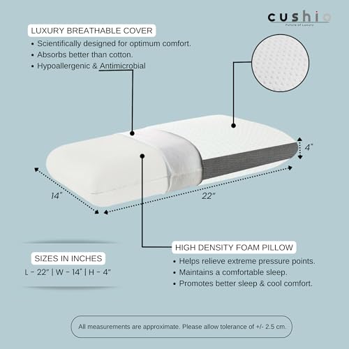 CUSHIO Memory Foam Pillow | Size 22"x14"x4" (Set of 2) Orthopedic & Cervical Pillow for Relieving Neck & Shoulder Pain with Free Pillow Cover (White) - Image 3