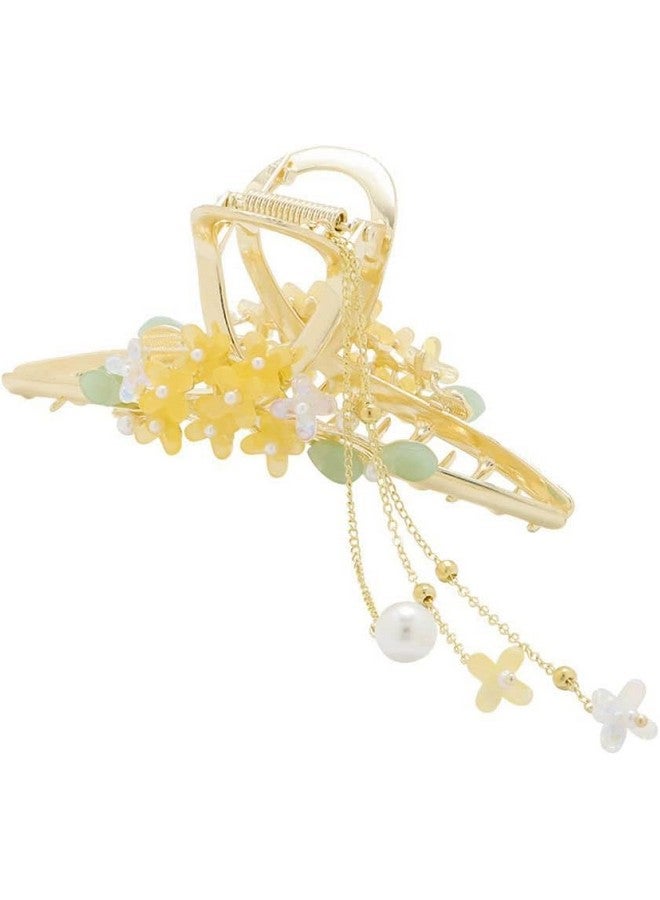 Calyrex Pearl Flower Tassel Hair Claw Clips Crystal Flower Claw Clip Flower Hair Clips for Women Gold Hair Clip Large Metal Claw Clips Pearl Hair Clips Big Hair Claw Hair Accessories - Image 1