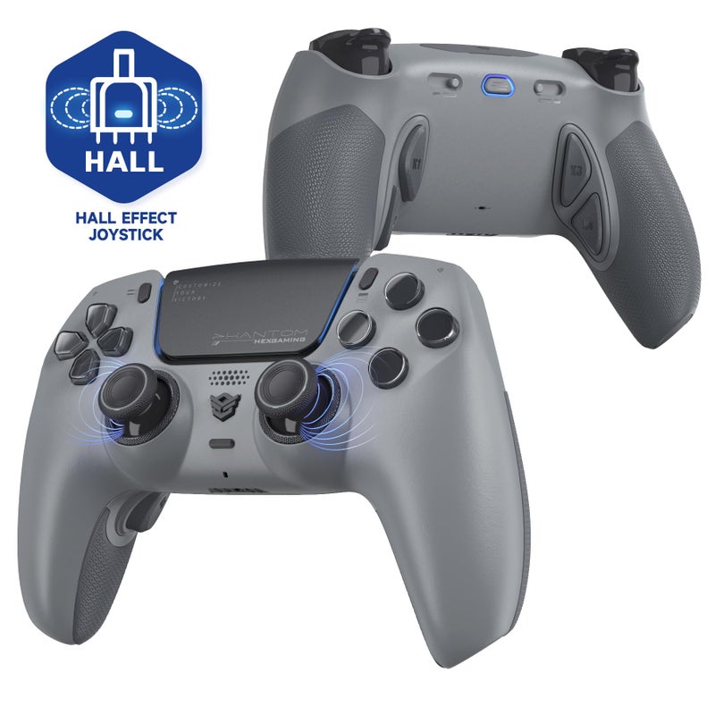 HEXGAMING PHANTOM Controller for Competitive Gaming Hall Effect 4 Remappable Buttons 6 Profiles 8 Interchangeable Stick and Adjustable Triggers Compatible with ps5 PC Mobile 1994 Gray - Image 2