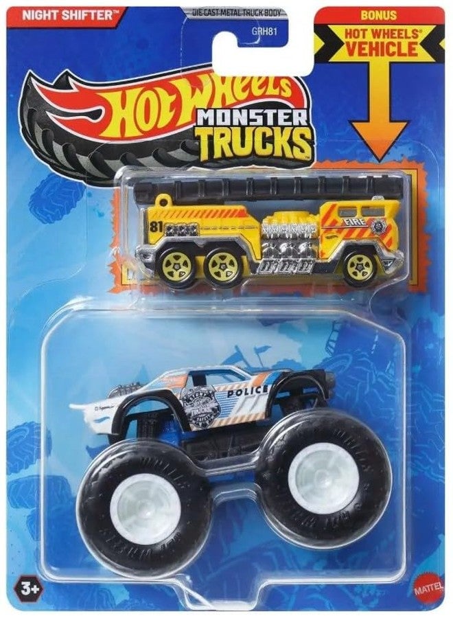 Hot Wheels Monster Trucks Night Shifter Police Series with Crushable 5 Alarm Car, Die-Cast Vehicle, 1:64 Scale - Image 2