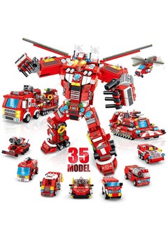 KASTWAVE Fire Robot STEM Building Toys, 836 PCS Creative Construction Truck Blocks Toys, 35 in 1 STEM Educational Building Bricks City Fire Rescue Vehicles Kit Gift for Kids for Boys Age 6+ Year Old  - Image 1