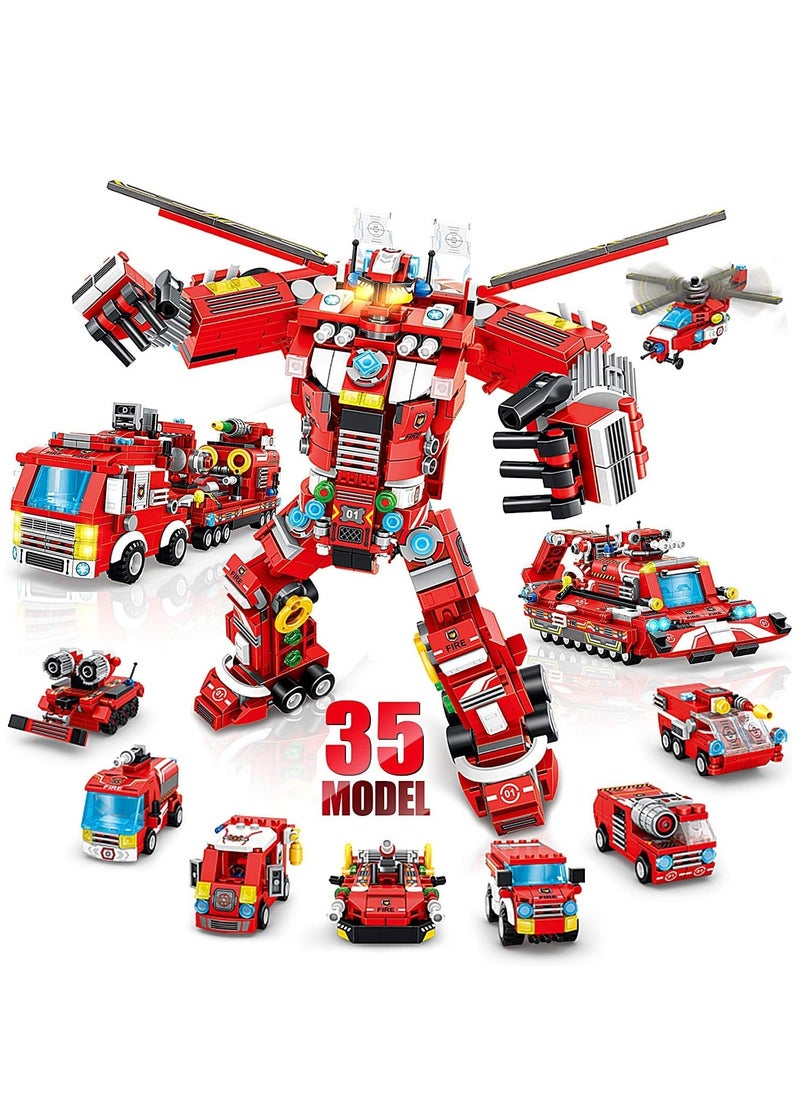 KASTWAVE Fire Robot STEM Building Toys, 836 PCS Creative Construction Truck Blocks Toys, 35 in 1 STEM Educational Building Bricks City Fire Rescue Vehicles Kit Gift for Kids for Boys Age 6+ Year Old  - Image 1