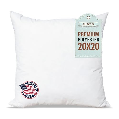 PILLOWFLEX وسادة بيلوفليكس البوليستر الفاخرة - 20x20 - وسادة رمي صغيرة ناعمة مربعة، غطاء أريكة، لومبار، ظهر، أريكة - قابلة للغسل في الغسالة - شكل زخرفي - 1 وسادة ناعمة - Image 1