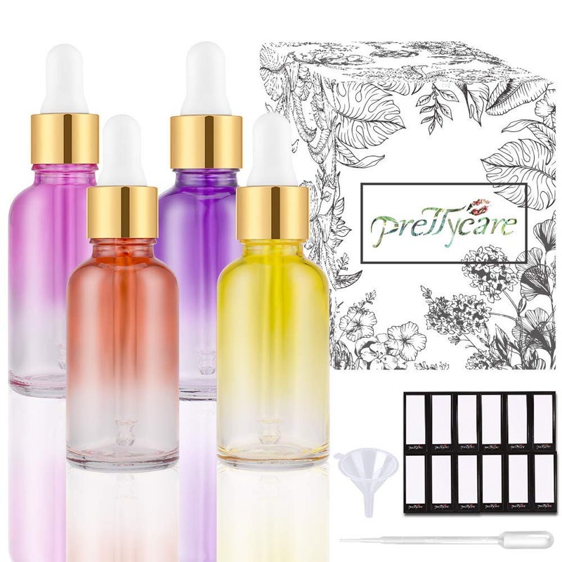 Prettycare Eye Dropper Bottles 1Oz (Rainbow Colored Glass Bottle 30Ml 4 Pack With Golden Caps  12 Lables & Funnel) Cosmetic Sample Container For Essential Oils  Perfume - Image 1
