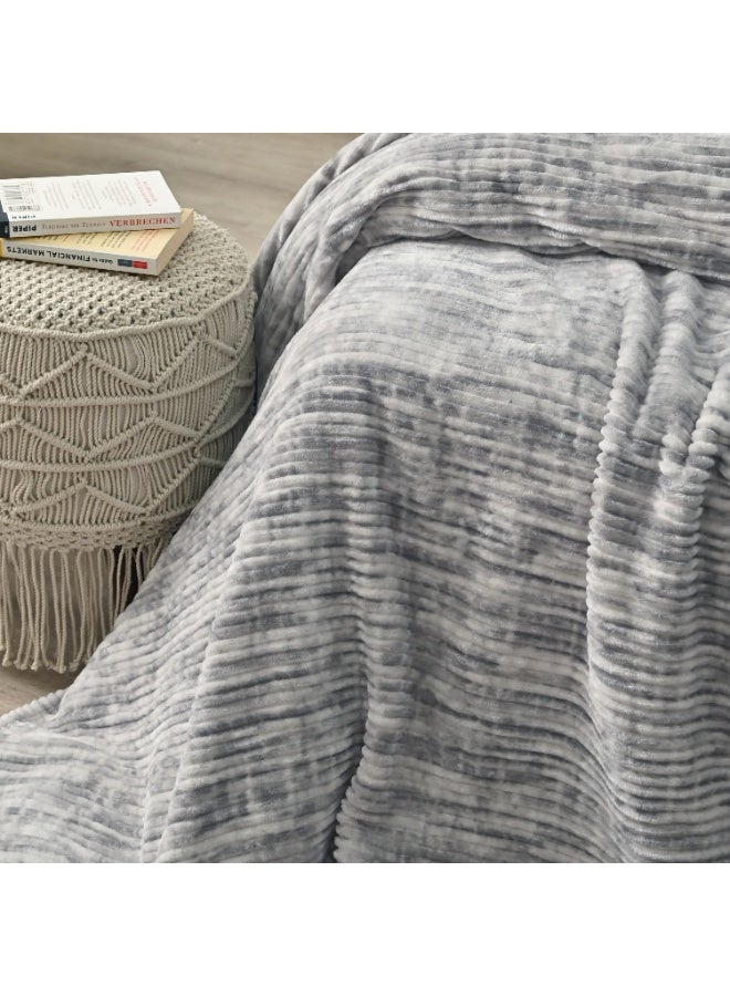 Morano Fluffy Blanket Printed Model 220X240Cm Ultra Soft Polyester Lightweight Cozy Warm Throw Textured Stripe Design Sofa Bed Cover Comfortable Fleece Winter Blanket, for Home and Bedding - Image 3