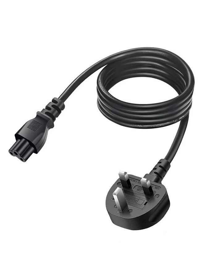 "Heavy Duty UK 3 Pin to Flower Power Cable with Fuse - 1.5 Meters Cloverleaf (C5) Mains Lead for Laptop, Printer, LED Monitor, TV Charger, Acer, Dell, HP, Compaq, Toshiba, Vaio - Black" - Image 1