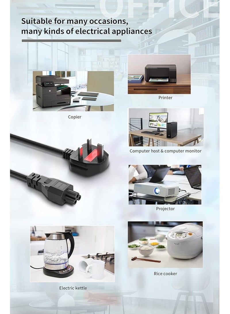 "Heavy Duty UK 3 Pin to Flower Power Cable with Fuse - 1.5 Meters Cloverleaf (C5) Mains Lead for Laptop, Printer, LED Monitor, TV Charger, Acer, Dell, HP, Compaq, Toshiba, Vaio - Black" - Image 4