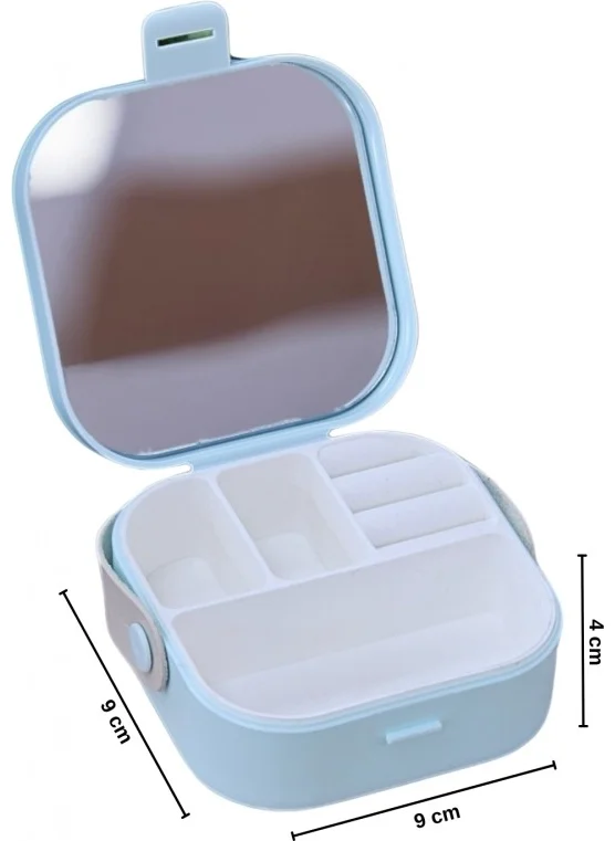 Piev House By House Mini Makeup Jewelry Box with Mirror Inside Bag Blue