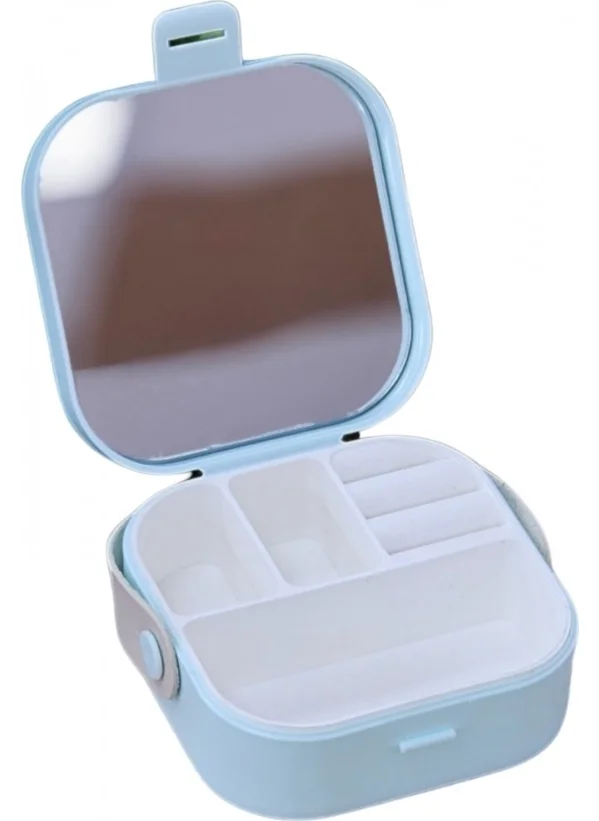 Piev House By House Mini Makeup Jewelry Box with Mirror Inside Bag Blue