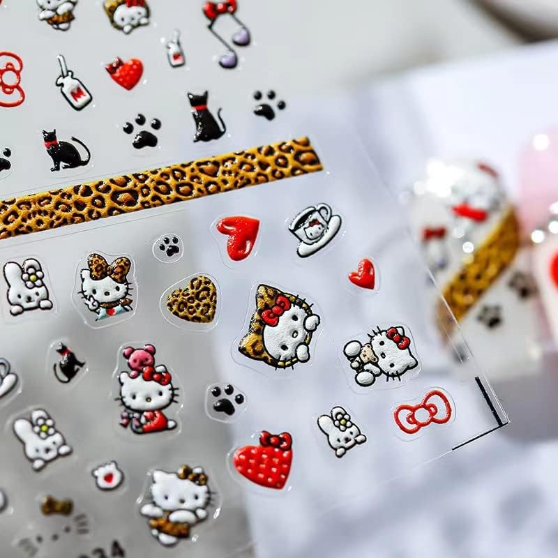 Dedyel 5D Embossed Hello Kitty Nail Art Sticker Decal Hello Kitty Self Adhesive Nail Art Sticker Anime Cute Cartoon Design Nail Art Stickers for Girls Kids Women Manicure Decoration DIY Nail Art - Image 5